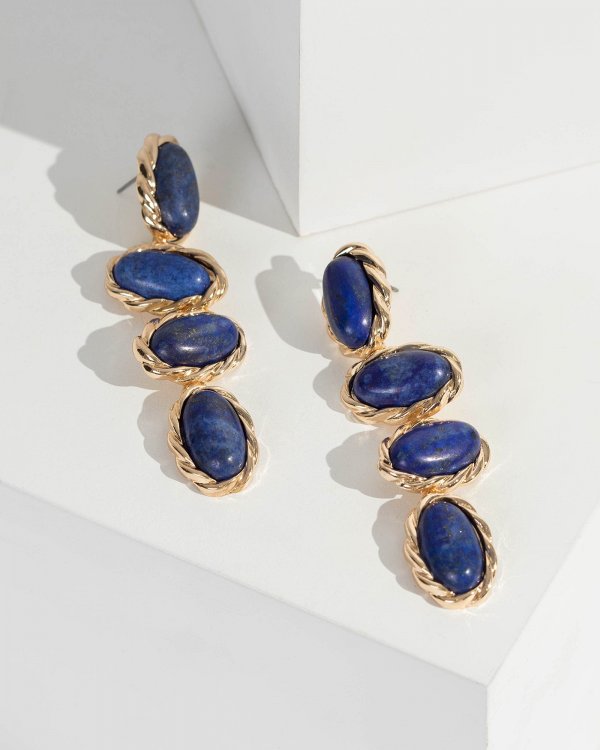 Navy Blue Aternated Stone Drop Earrings